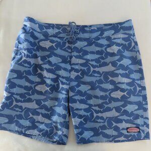 Vineyard Vines Ocean Fish Shark Pattern Board Shorts Blue Trunks Mens Size 40